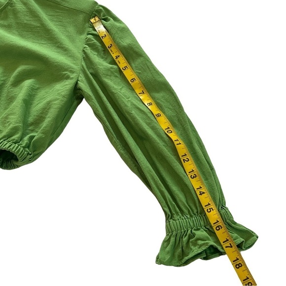 L'Acadamie The Vera Blouse Linen Blend Long Sleeve Cropped Top XS Lime Green - Picture 6 of 15